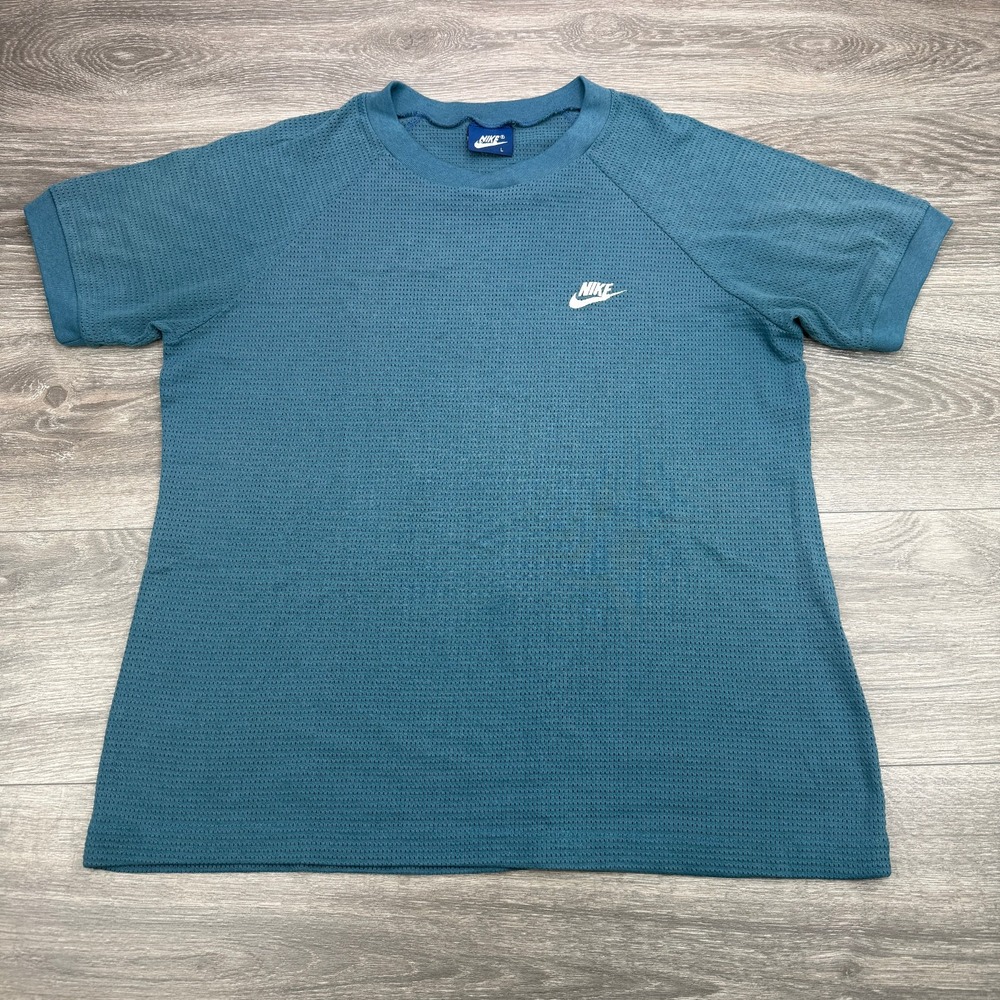 Vintage Nike T-Shirt Mens Large Teal Blue Mesh Raglan Swoosh Athletic Jersey 90s